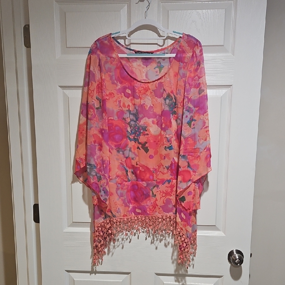 Vibrant Floral Women's Blouse with Fringe